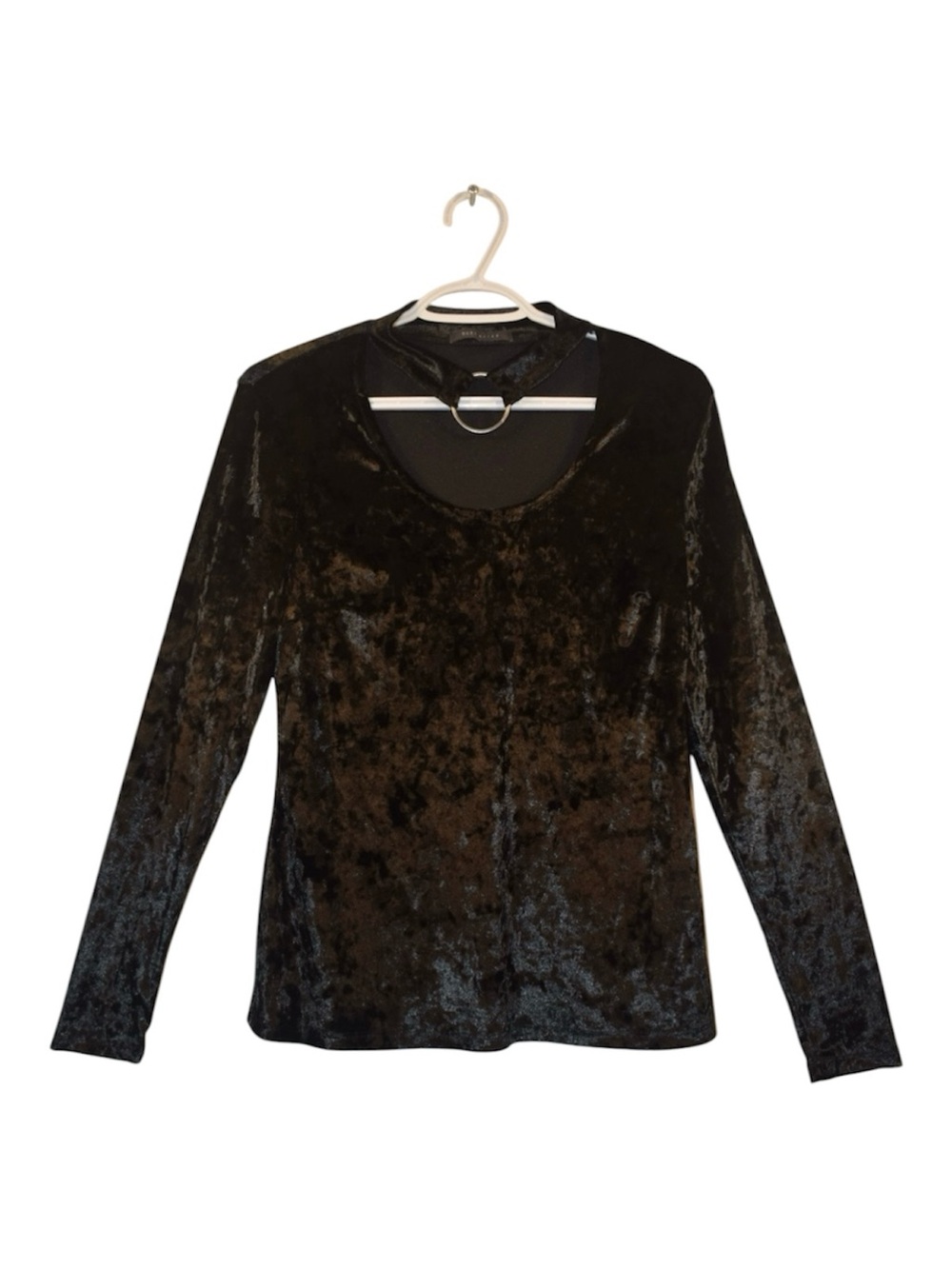 Suzy Shier Crushed Velvet Long-Sleeve Top - Black